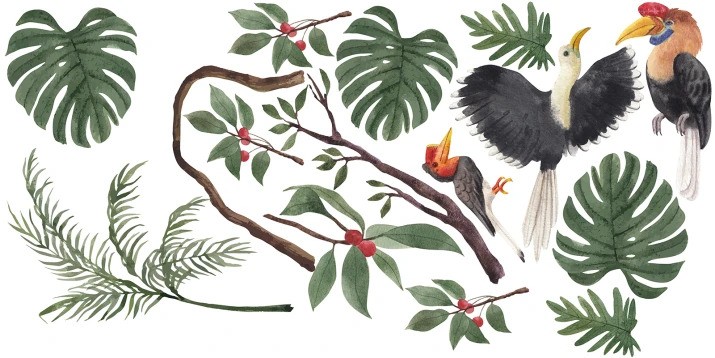 Dekoračná nálepka pre deti vtáky v džungli - Rozmer nálepky: 80 x 160 cm