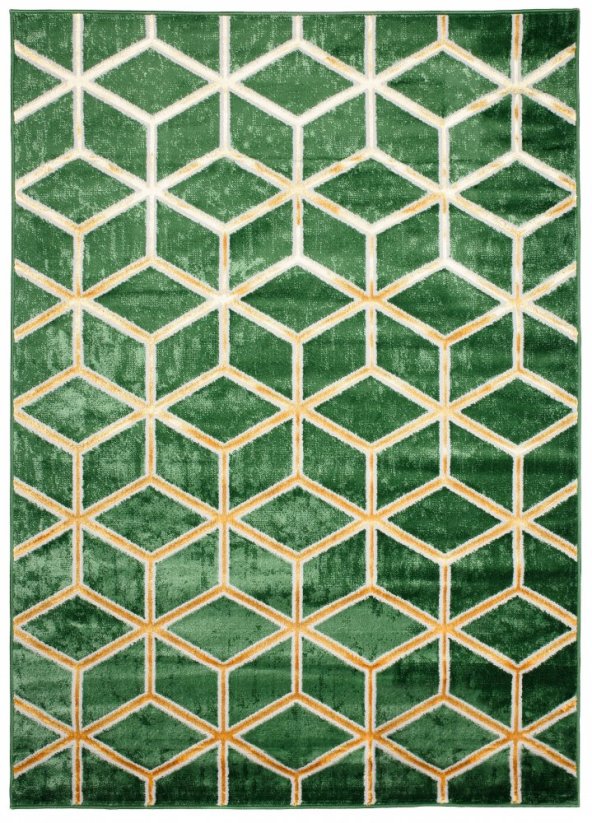 Moderný zelený koberec s originálnym geometrickým vzorom 