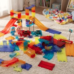 Set di costruzioni magnetiche per bambini - Set di costruzioni da 154 pezzi con auto e retroilluminazione a LED