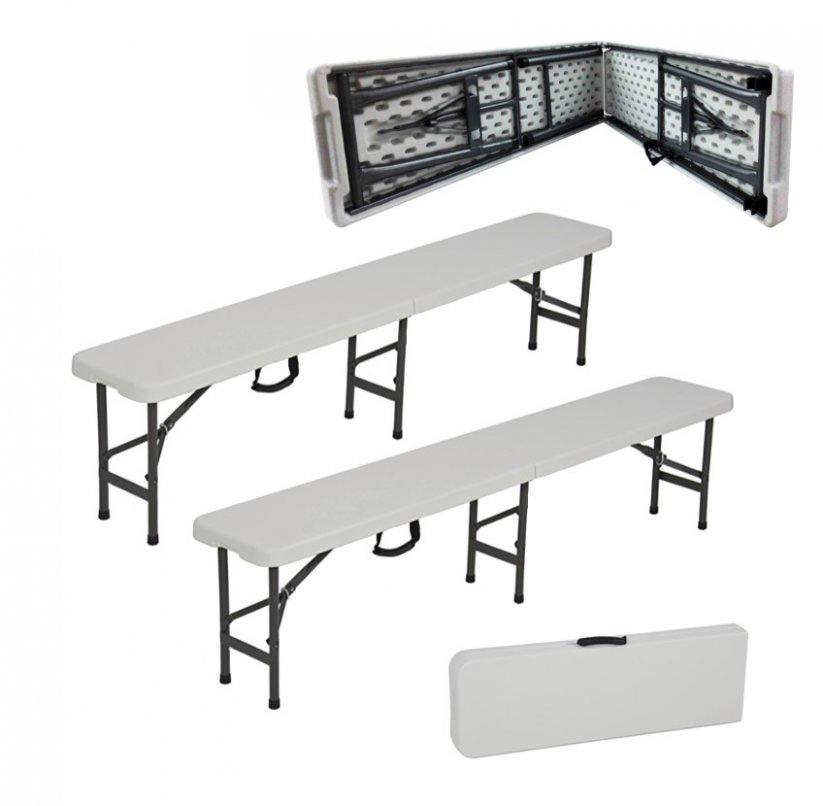 2 kusy cateringových skládacích laviček v bílé barvě 180 cm