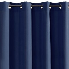 Tende decorative blu scuro con anelli di metallo circolari per appenderla