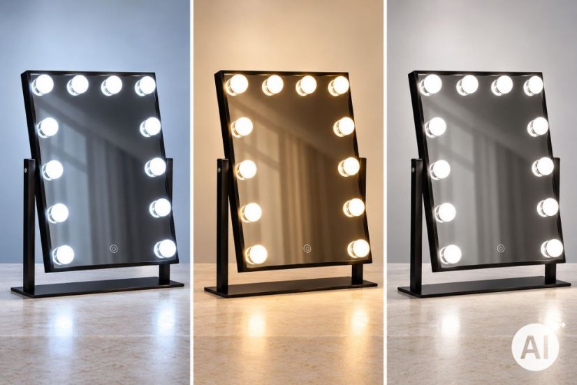 Černé kosmetické zrcátko v hollywoodském stylu s LED osvětlením a dotykovým ovládáním – 30 x 40 cm