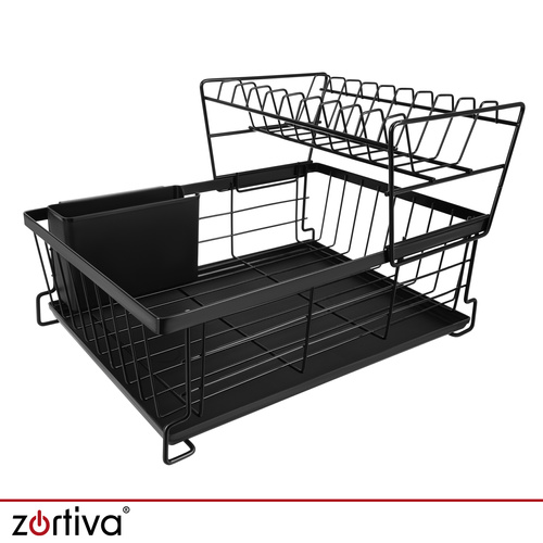 Dvokatni ocjeđivač posuđa s držačem za pribor za jelo – 43 cm