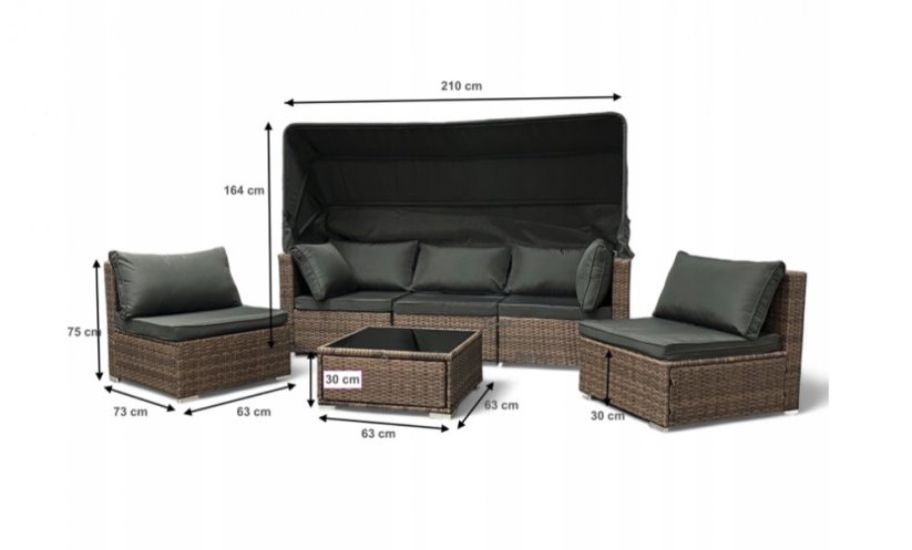 Сиви ратанови мебели със слънцезащитен екран - модулни