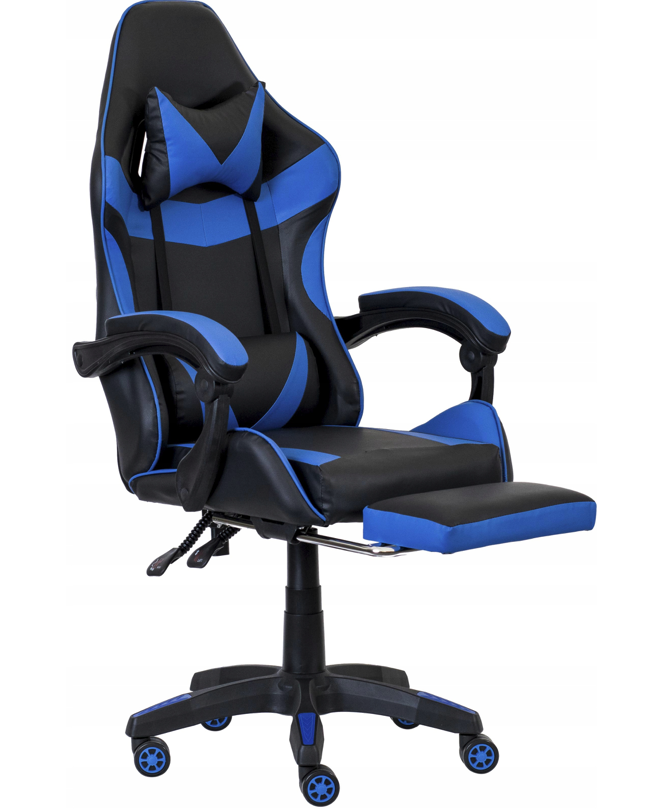 Ergonomski igralni stol CLASSIC z naslonom za noge modre barve