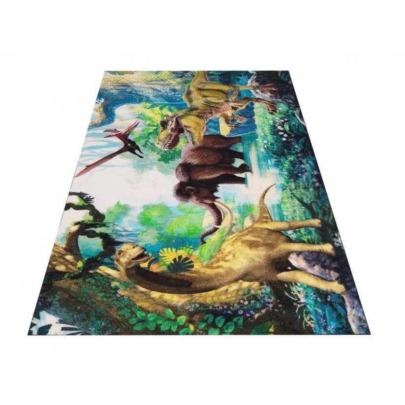 Zelený dětský koberec s motivem Jurský park
