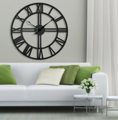 Černé hodiny na stěnu ze dřeva LOFT GRANDE 80cm