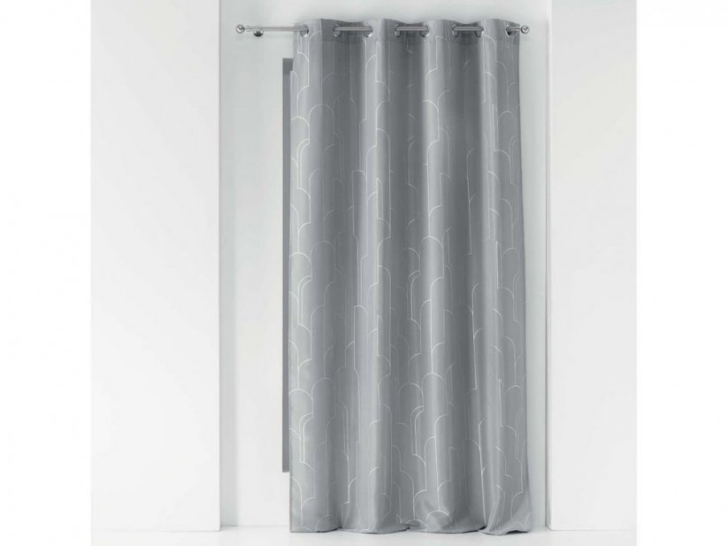 Moderni sivi zastor s uzorkom i ugrađenim prstenovima za vješanje 140 x 260 cm