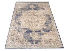 Teppichboden in Beige-Braun mit blauem Vintage-Muster