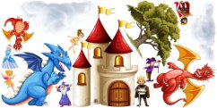 Adesivo murale per bambini draghi nel castello