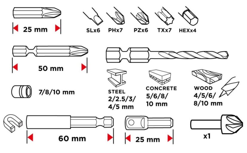 Комплект свредла и накрайници 56H613 GRAPHITE - 50 броя