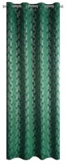 Draperie verde închis, cu motiv, pe inele 140 x 250