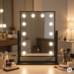 Černé kosmetické zrcátko v hollywoodském stylu s LED osvětlením a dotykovým ovládáním – 30 x 40 cm