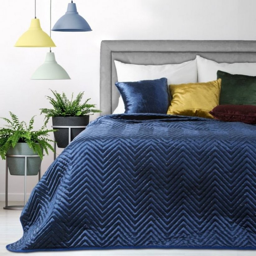 Modern sötétkék színű ágytakaró varrással