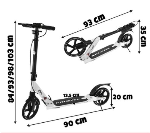 Zložljiv mestni skuter z vzmetenjem - velika kolesa 200 mm