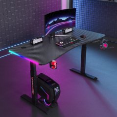 Električni stol s podesivom visinom 140 cm - crni s LED pozadinskim osvjetljenjem