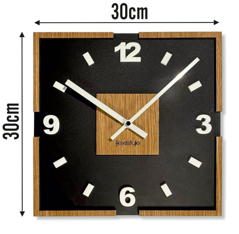 Orologio nero con decoro in rovere 30 x 30 cm