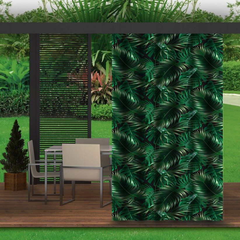 Zöld függöny kerti pavilonhoz, levélmotívummal 155x220 cm