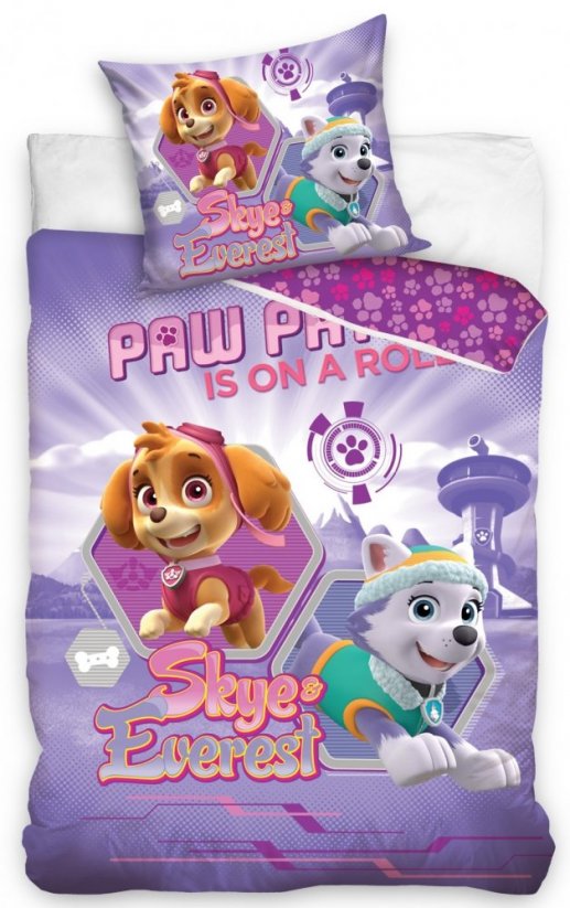 Bavlnená obliečka pre deti vo fialovej farbe a motívom PAW PATROL