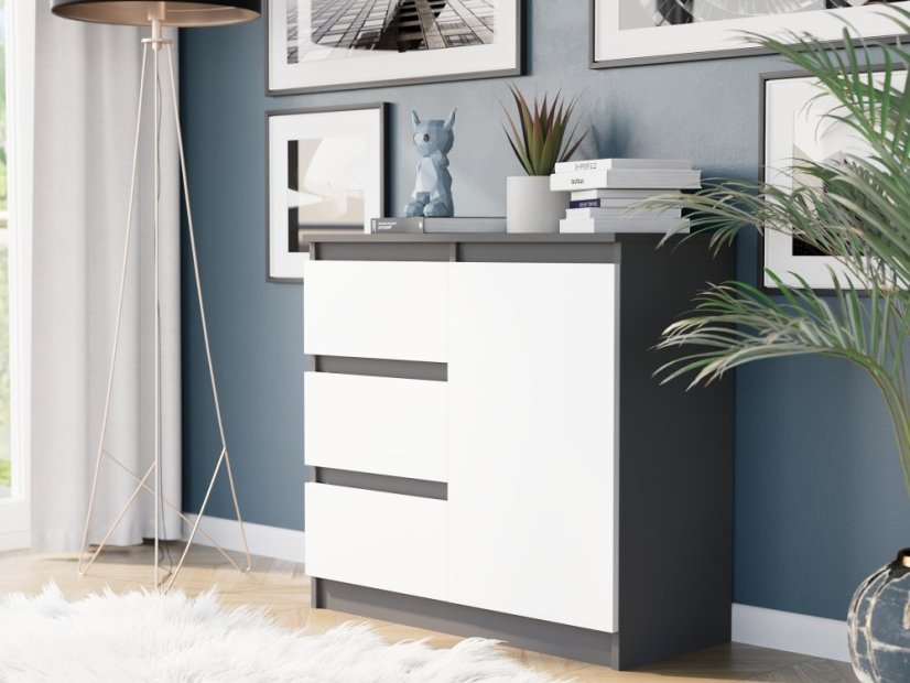 Komoda R-80-S3 se zásuvkami 80 cm - různé barevné varianty - Barva produktu: antracit mix bílá