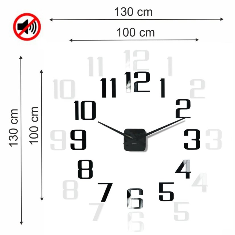 Klasszikus fekete öntapadós óra 130cm