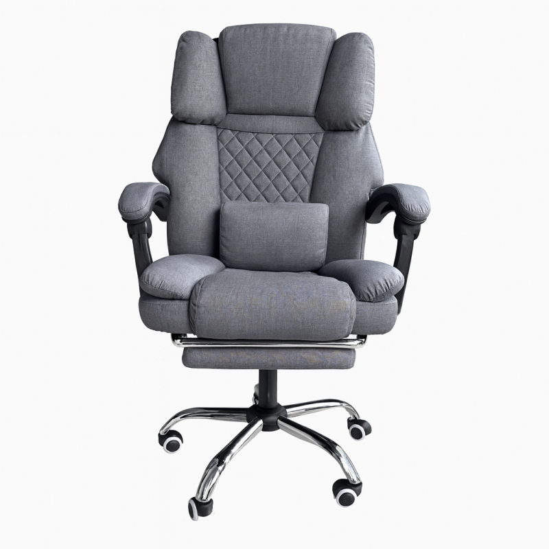 Ergonomická kancelářská židle s opěrkou nohou a masážní péčí - šedá látka