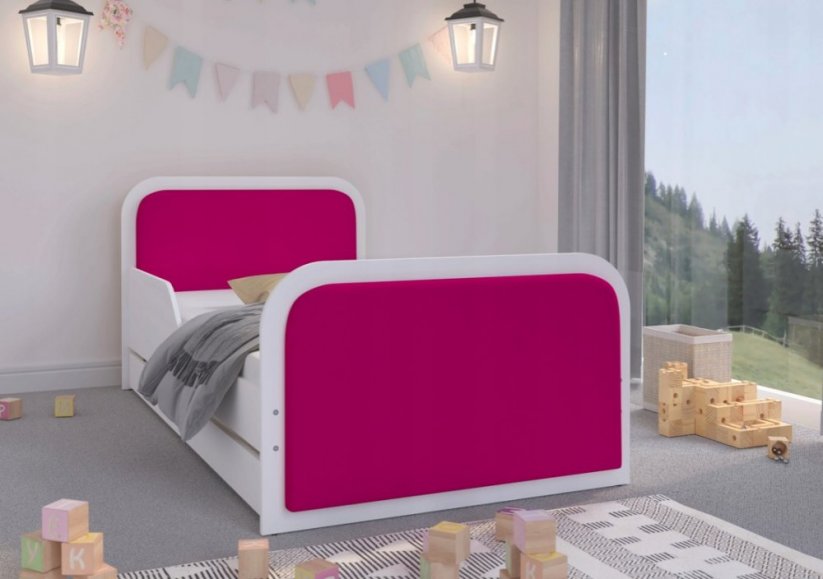 Dívčí dětská postel s růžovým čalouněním 180 x 90 cm