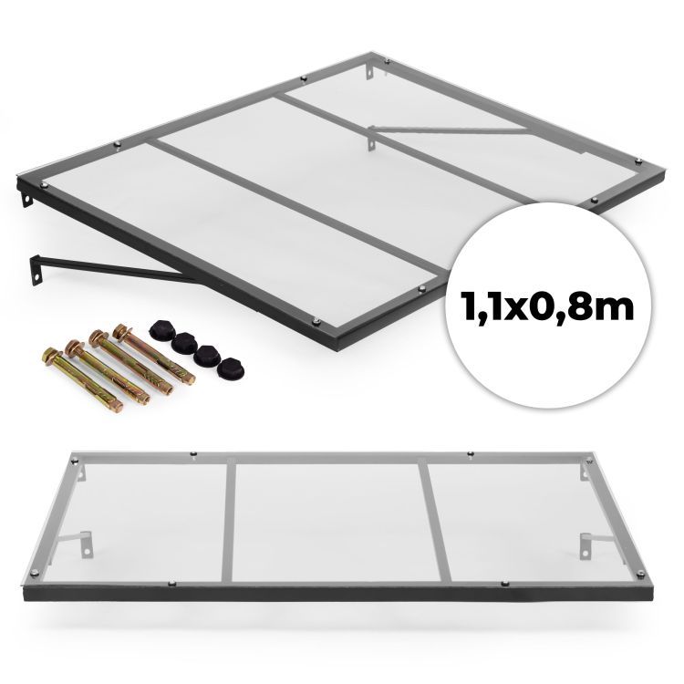 Copertină de intrare din policarbonat deasupra ușii cu structură din oțel - Mărimea: Lățime: 80 cm | Lungime: 110 cm