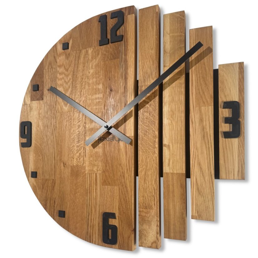 Designové dubové nástěnné hodiny ASYMETRIA s tichým chodem - 50 cm
