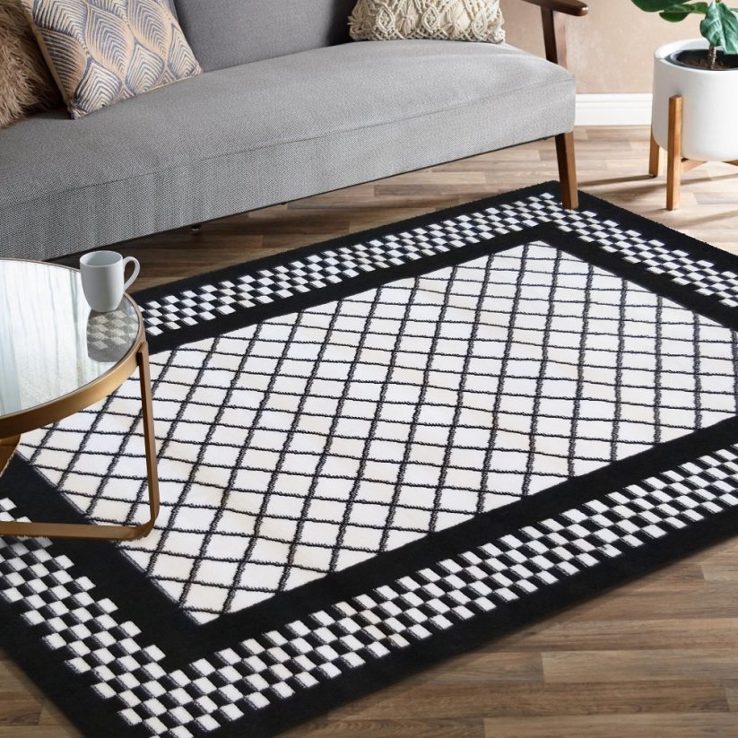 Černo bílý koberec v skandinávském stylu