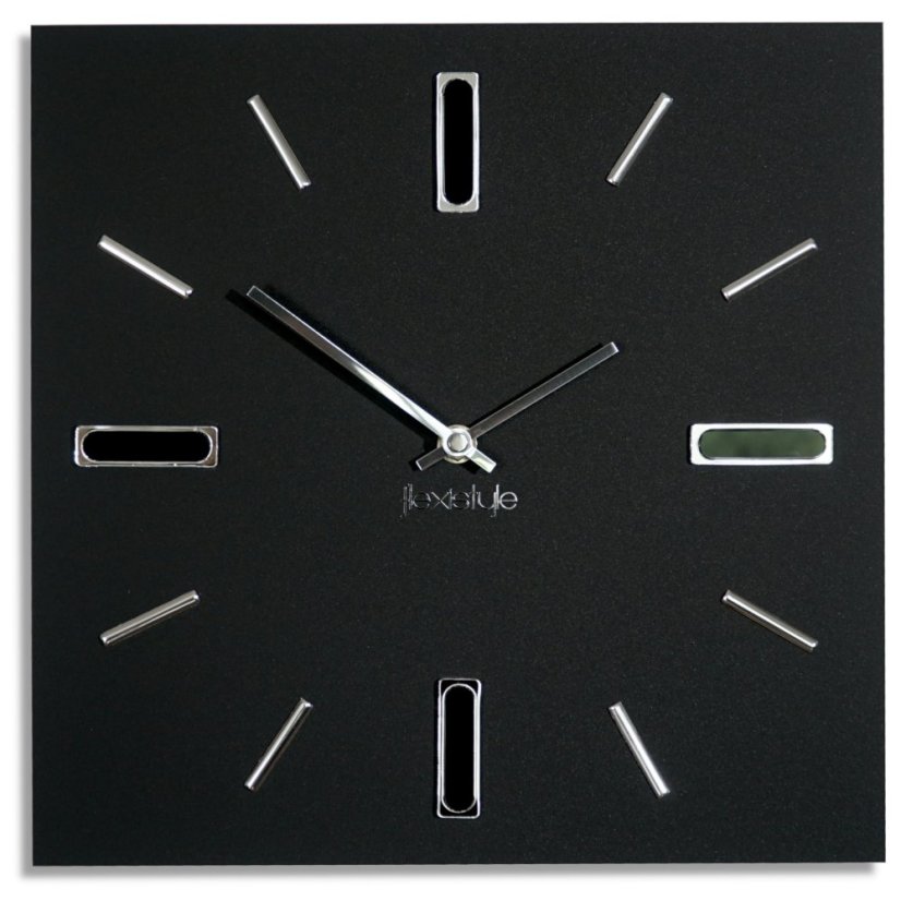 Schwarze Uhr BRILLIANT 30 cm mit silbernem Zubehör