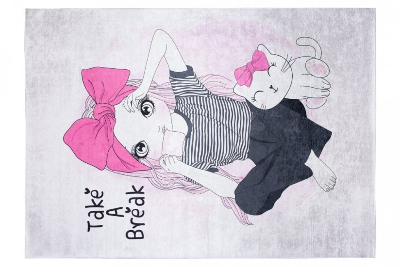 Detský koberec do dievčenskej izby so slečnou s kávou