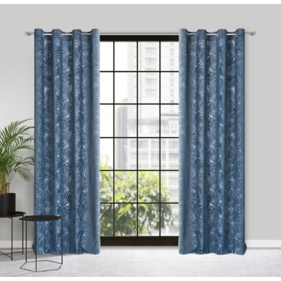 Perdea de design în albastru închis cu motive naturale pe cercuri 140 x 250 cm