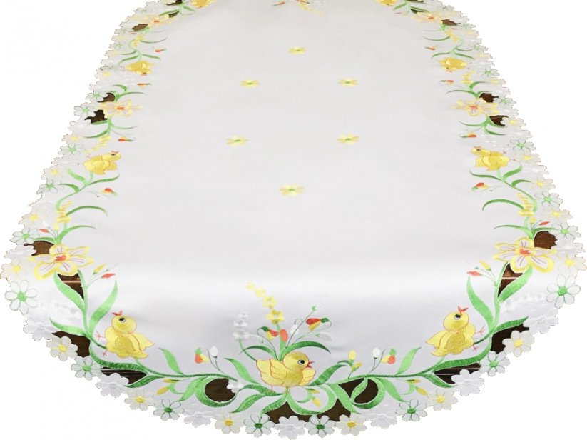 Великденска покривка за маса с мотиви на пиленца и цветя