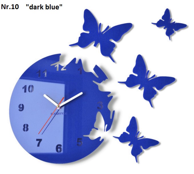 Nalepovací hodiny na zeď s motivem motýlů - Barva produktu: Tmavomodrá