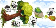 Стикер за стена за деца щастливи панди на дървото