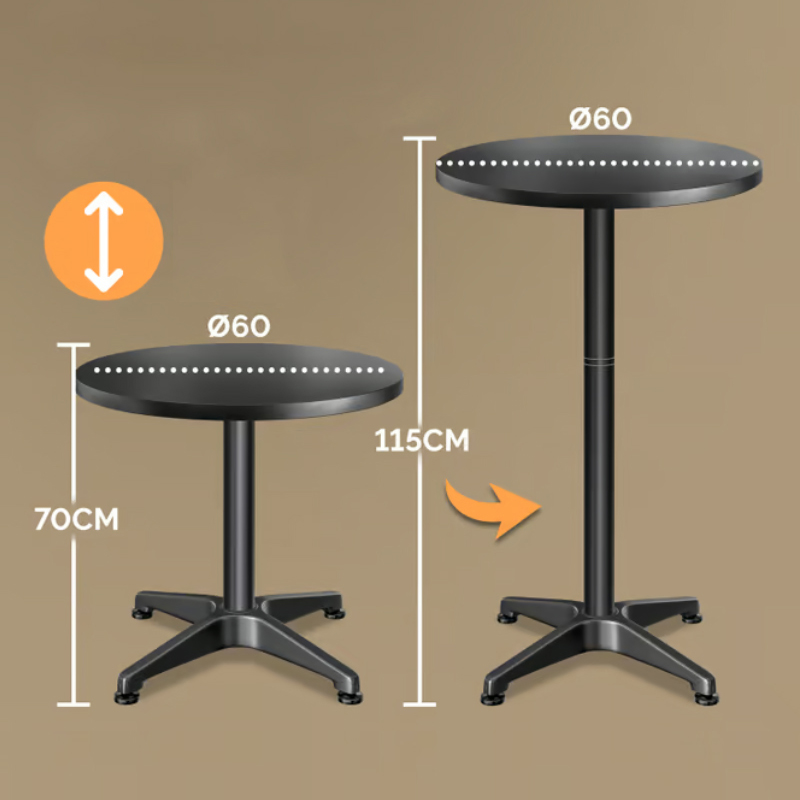 Výškovo nastaviteľný barový stôl Ø60 cm - 70/115 cm, čierny