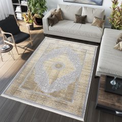 Exklusiver moderner grauer Teppich mit goldenem orientalischem Muster