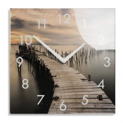 Декоративен стъклен часовник с щампа езеро, 30 см