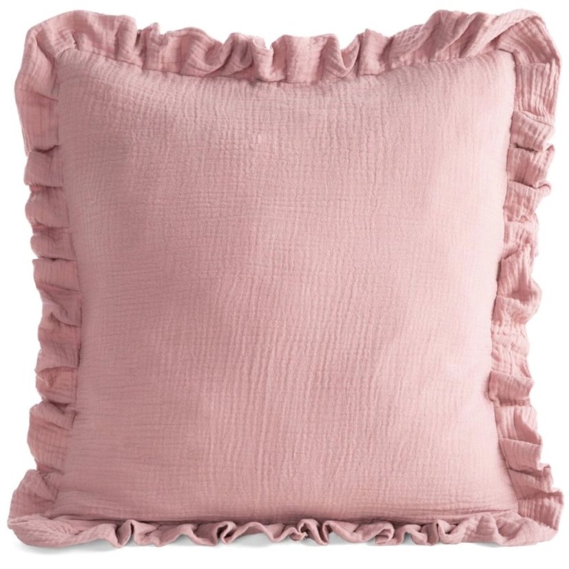 Față de pernă din muselină cu volan 45 x 45 cm - Culoare: roz antic