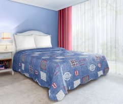 Cuvertură de pat matlasată cu două fețe, culoarea albastră