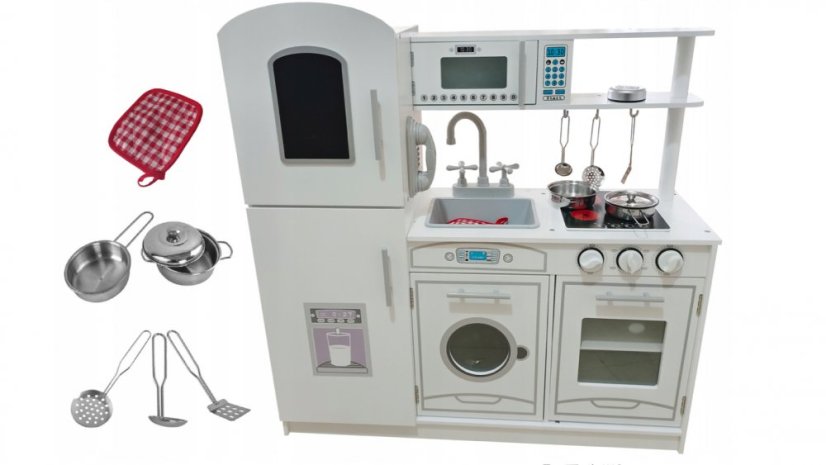 Fehér gyermekkonyha kiegészítőkkel és LED világítással