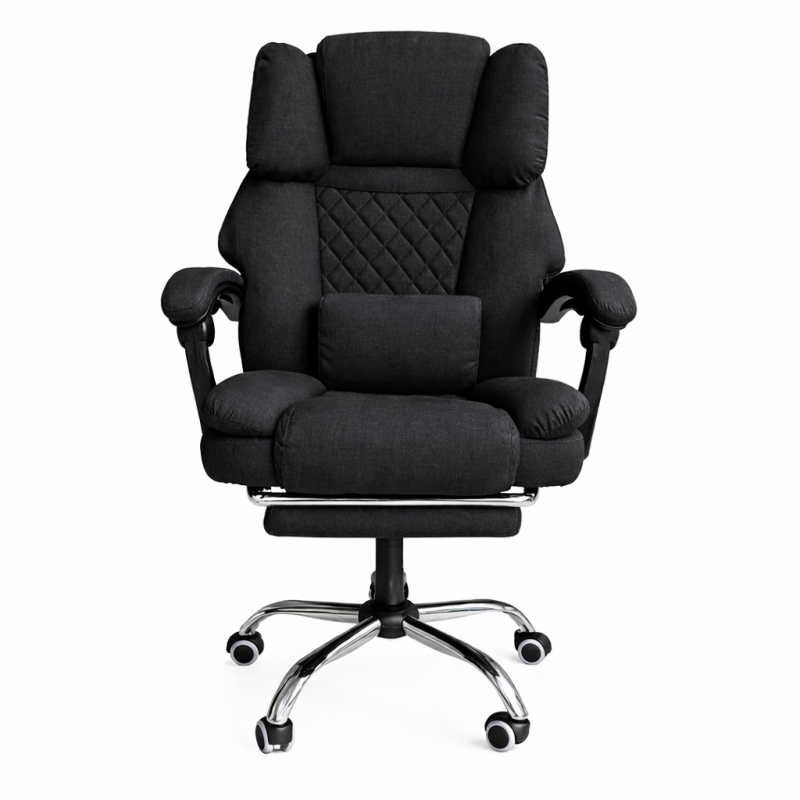 Ergonomická kancelářská židle s opěrkou nohou a masážní péčí - černá látka