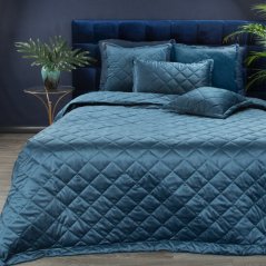 Покривка за легло от лъскаво кадифе в тъмно синьо