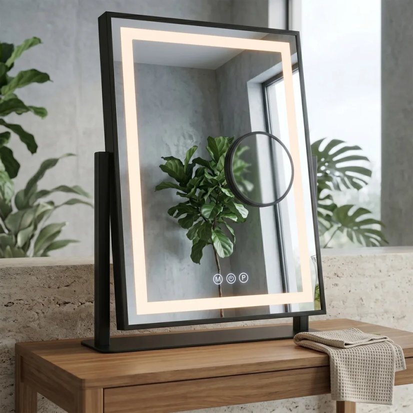 LUMI LED-es kozmetikai asztali tükör kiegészítő nagyító tükörrel, 30 x 40 cm
