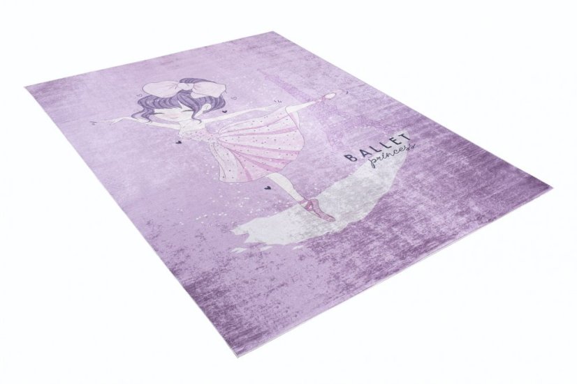 Lila Kinderteppich mit dem Motiv einer Ballerina am Eiffelturm