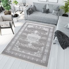 Exkluzívny bielo-sivý dizajnový interiérový koberec so vzorom 