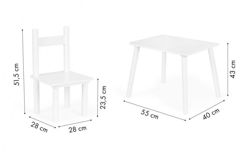 Detský biely stolík so stoličkami