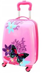 Růžový dětský cestovní kufr s motýlkem 42l
