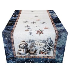 Karácsonyi faliszőnyeg terítő lurexszel - Hóember és hópelyhek